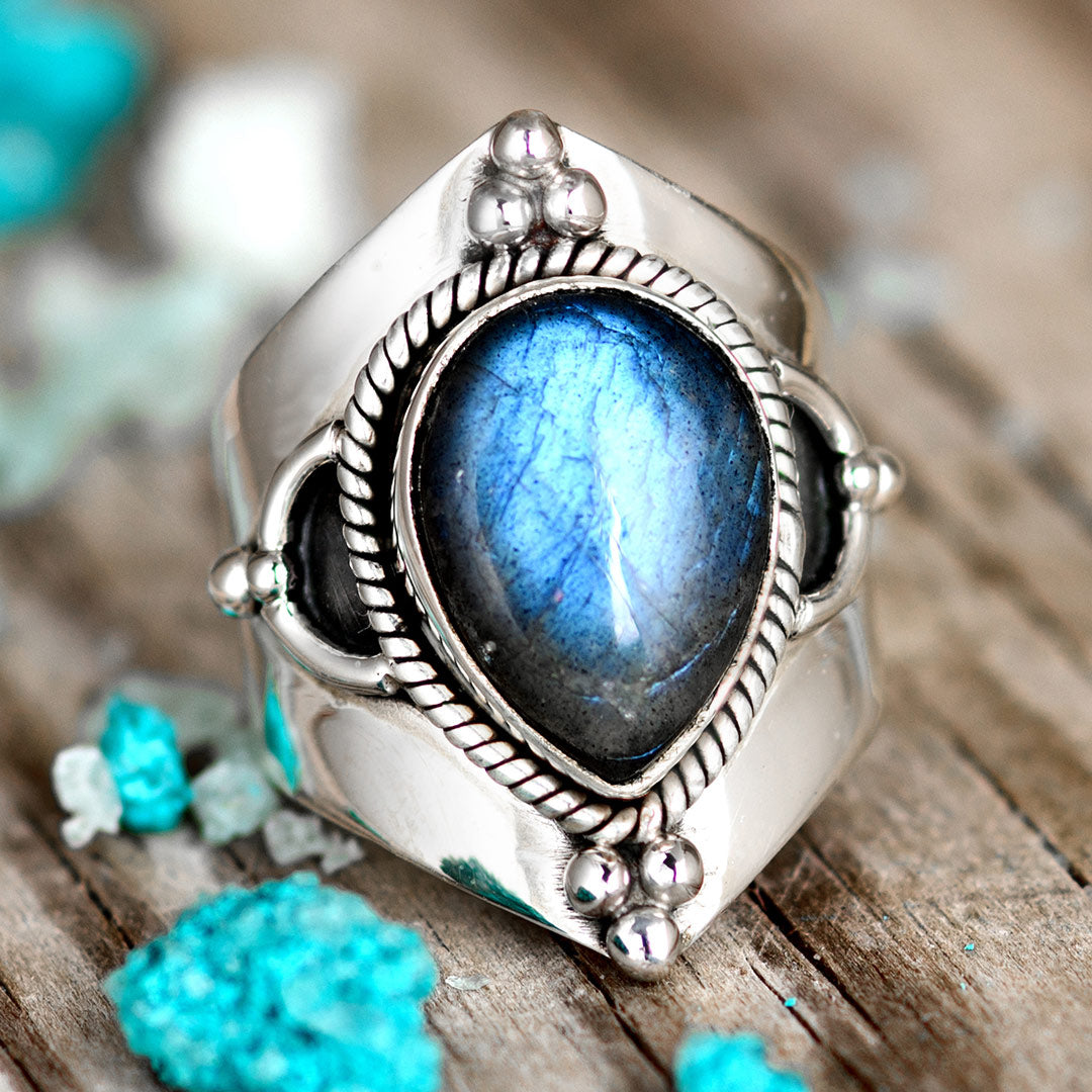 Teardrop Labradorite Ring Sterling Silver – Boho Magic Jewelry