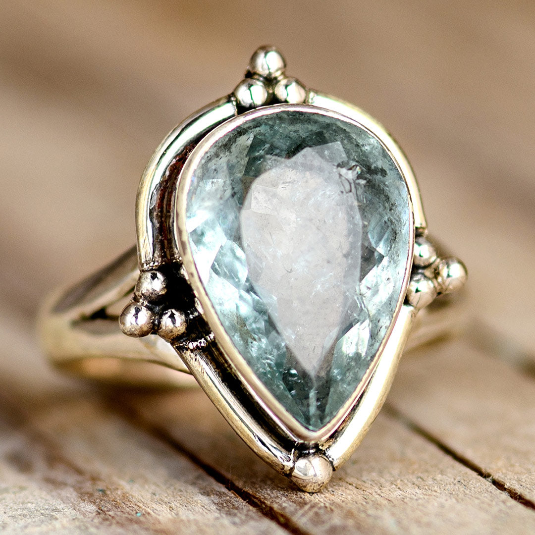 Teardrop Aquamarine Ring Sterling Silver Boho Magic Jewelry Teardrop Aquamarine Ring Sterling Silver Boho Magic Jewelry