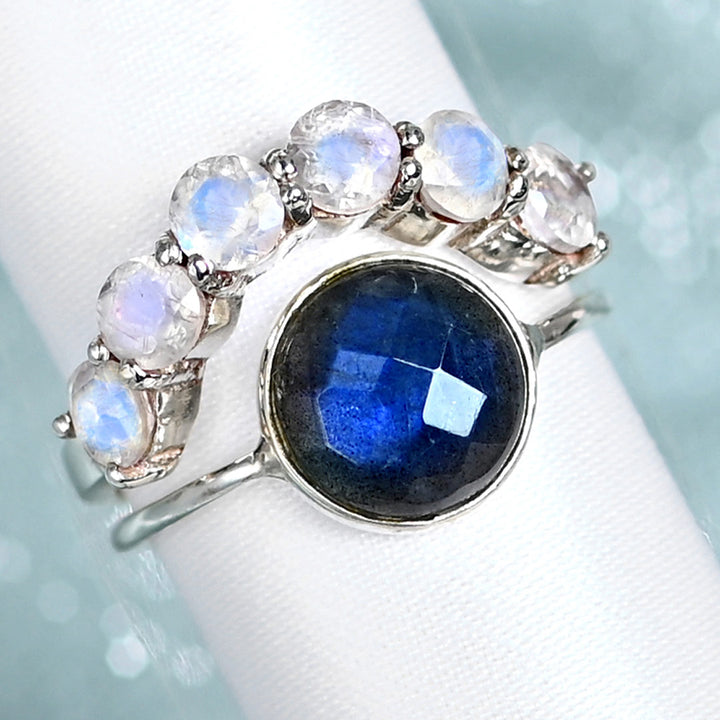Labradorit und Mondstein Stapelring Sterling Silber
