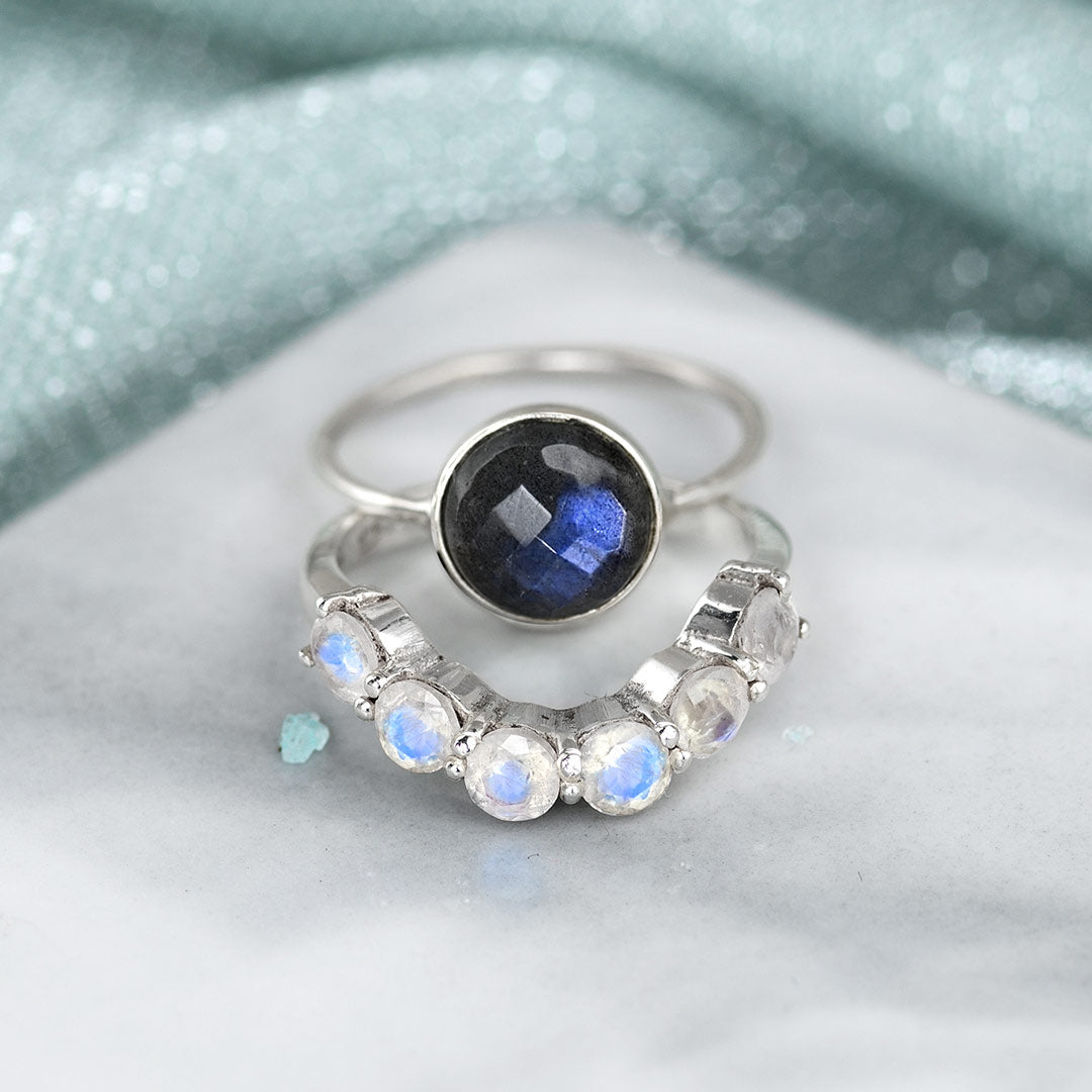 Labradorit und Mondstein Stapelring Sterling Silber