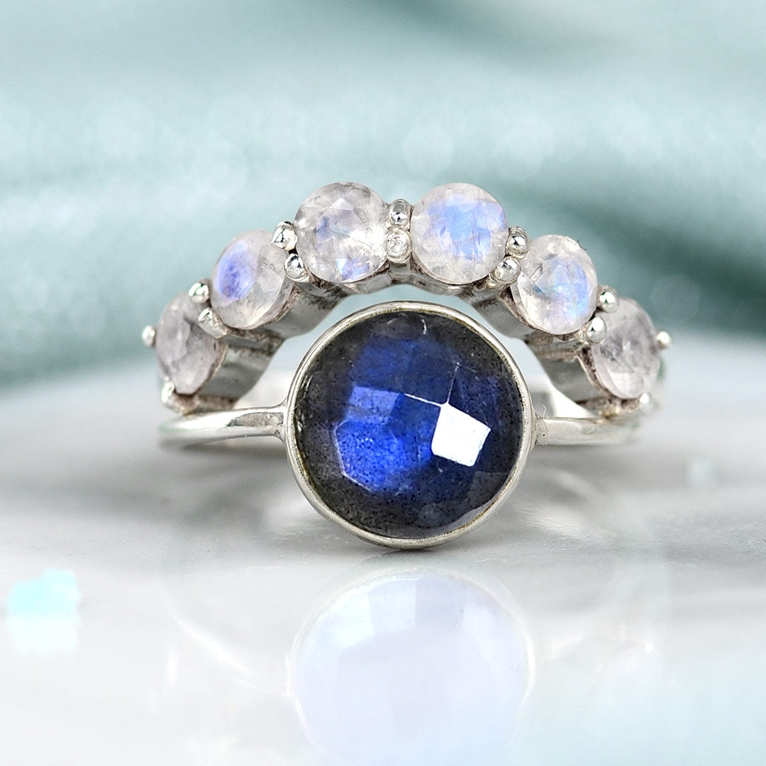 Labradorit und Mondstein Stapelring Sterling Silber
