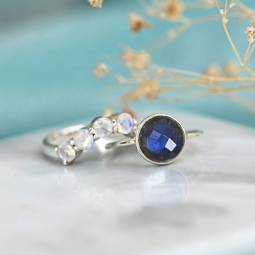 Labradorit und Mondstein Stapelring Sterling Silber