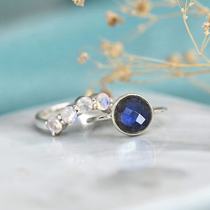Labradorit und Mondstein Stapelring Sterling Silber