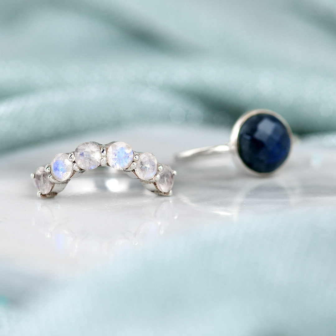 Labradorit und Mondstein Stapelring Sterling Silber