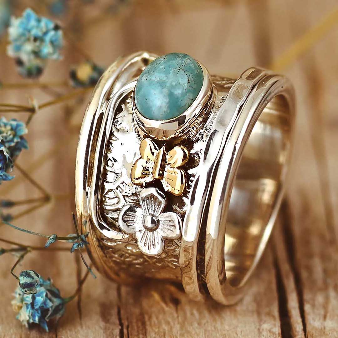 Amazonit Schmetterling und Blume Fidget Ring