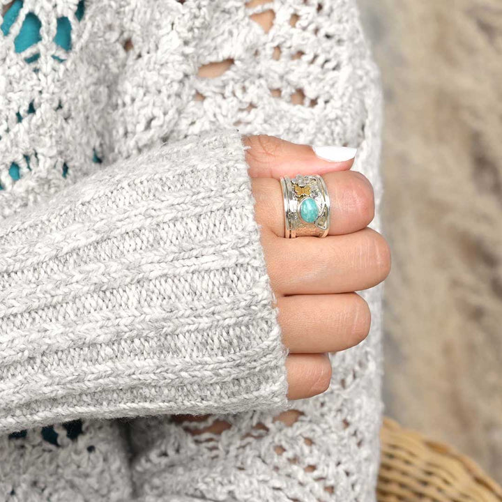 Amazonit Schmetterling und Blume Fidget Ring