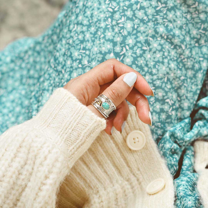 Amazonit Schmetterling und Blume Fidget Ring