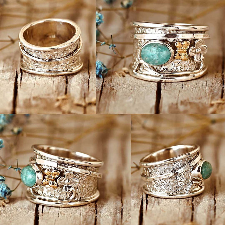 Amazonit Schmetterling und Blume Fidget Ring