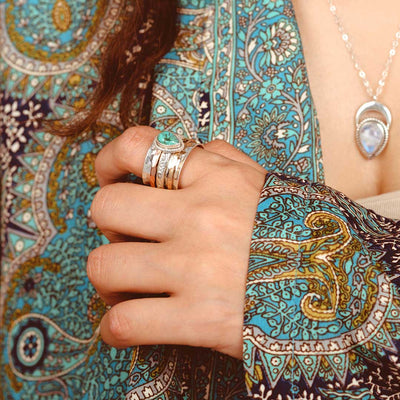 Teardrop Turquoise Fidget Ring Sterling Silver - Boho Magic