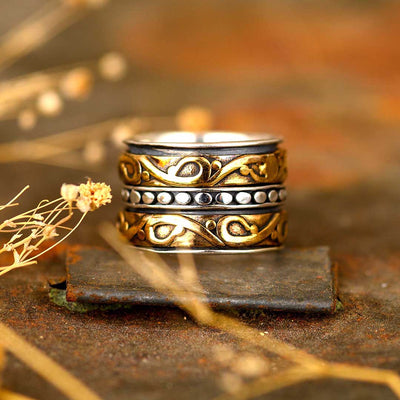 Two Tone Fidget Ring Sterling Silver and Gold Brass - Boho Magic