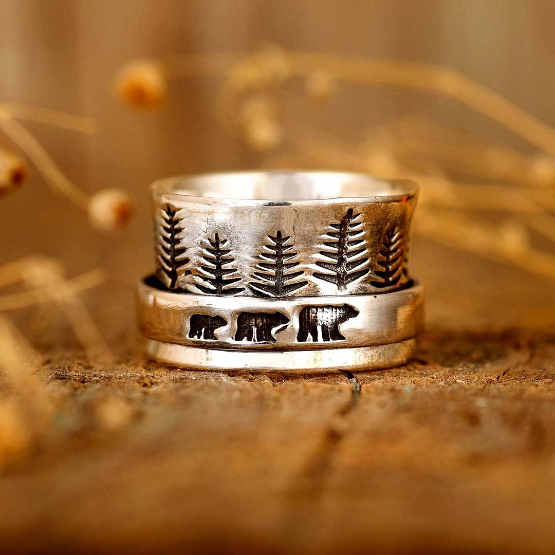 Forest Mama Bär Fidget Ring Sterling Silber