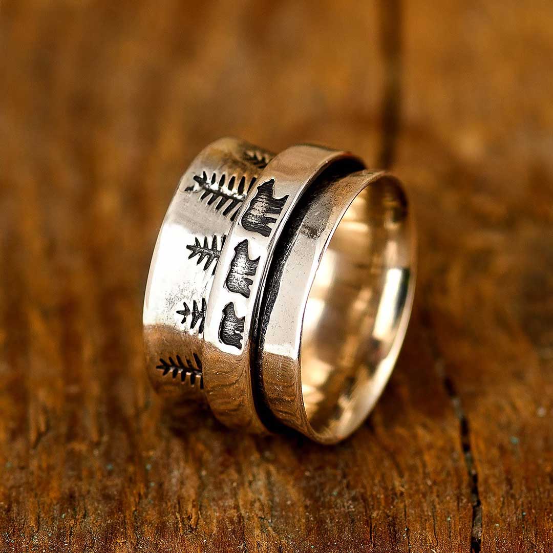Forest Mama Bär Fidget Ring Sterling Silber
