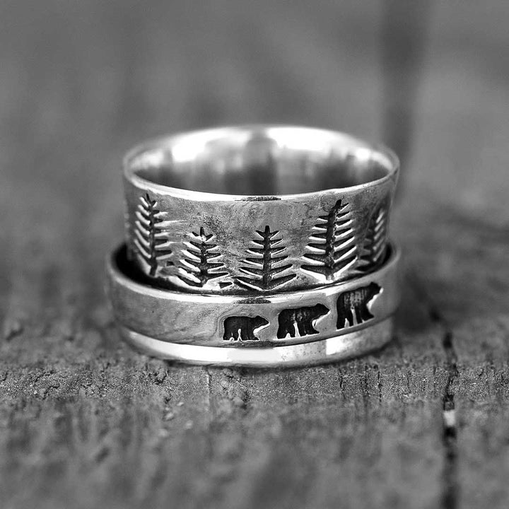 Forest Mama Bär Fidget Ring Sterling Silber