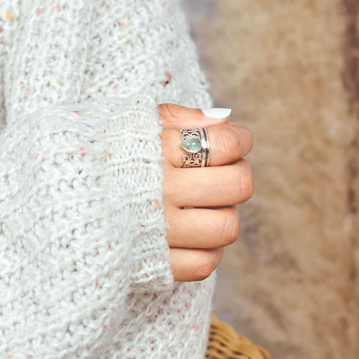 Tropfenförmiger Aquamarin-Fidget-Ring aus Sterlingsilber