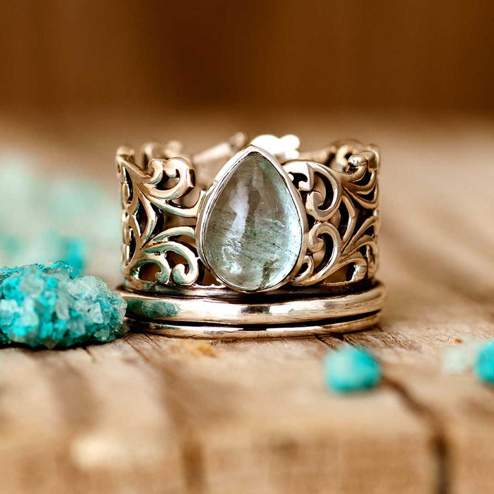 Tropfenförmiger Aquamarin-Fidget-Ring aus Sterlingsilber