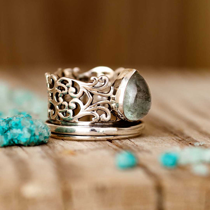 Tropfenförmiger Aquamarin-Fidget-Ring aus Sterlingsilber