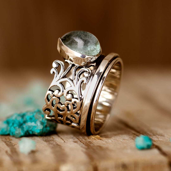 Tropfenförmiger Aquamarin-Fidget-Ring aus Sterlingsilber