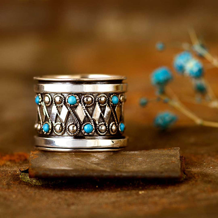 Boho Türkis Fidget Ring Sterling Silber