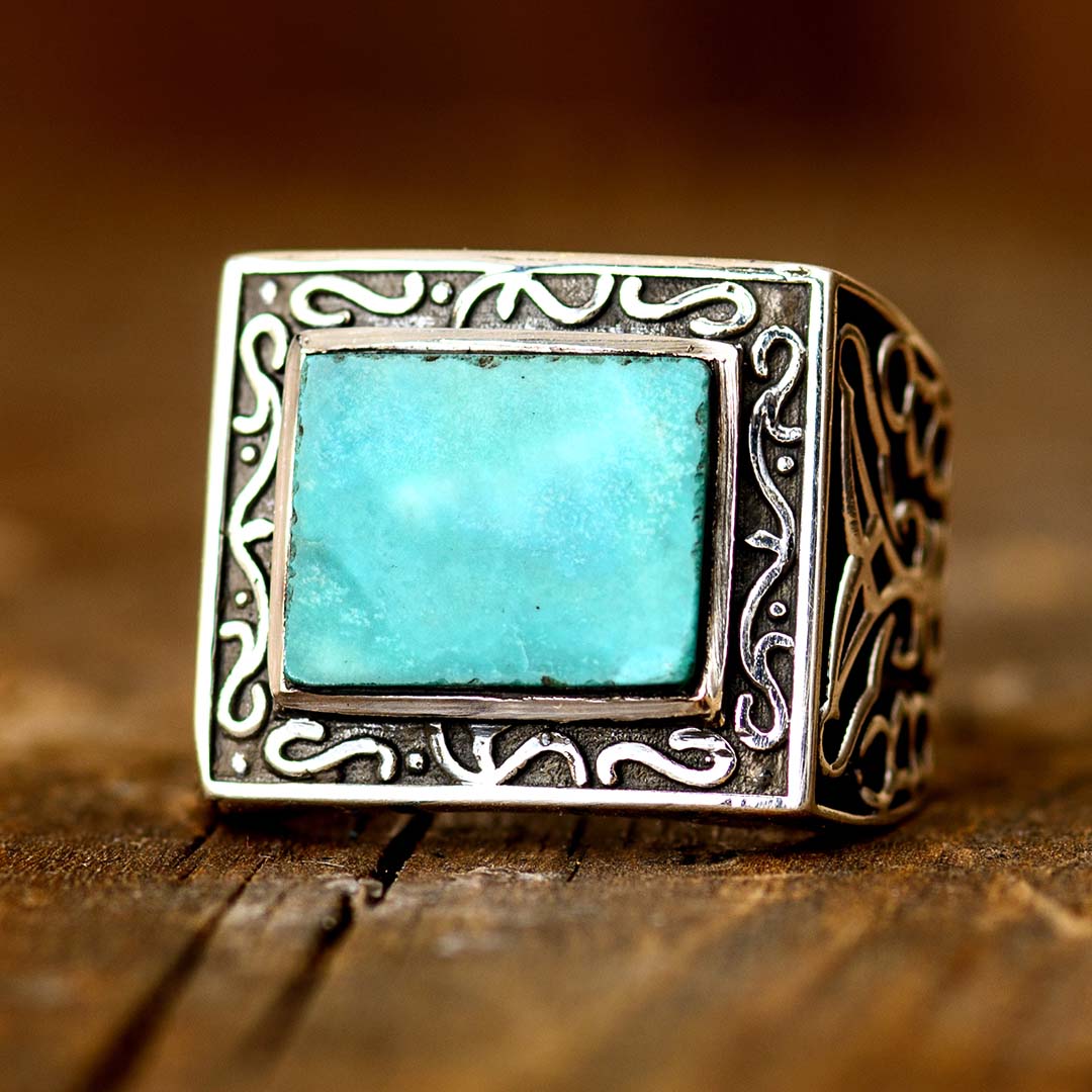 Mens turquoise hot sale signet ring