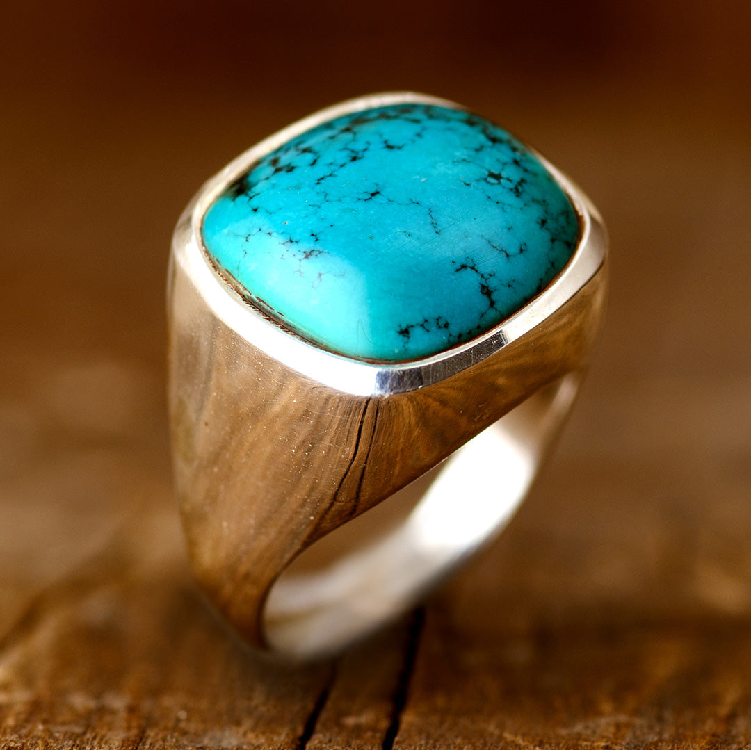 Men’s Turquoise Silver Ring // 925 Sterling Silver // Turquoise outlets Signet Ring // Sizes 7 to 12