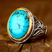 Turquoise Swirls Ring for Men Sterling Silver - Boho Magic