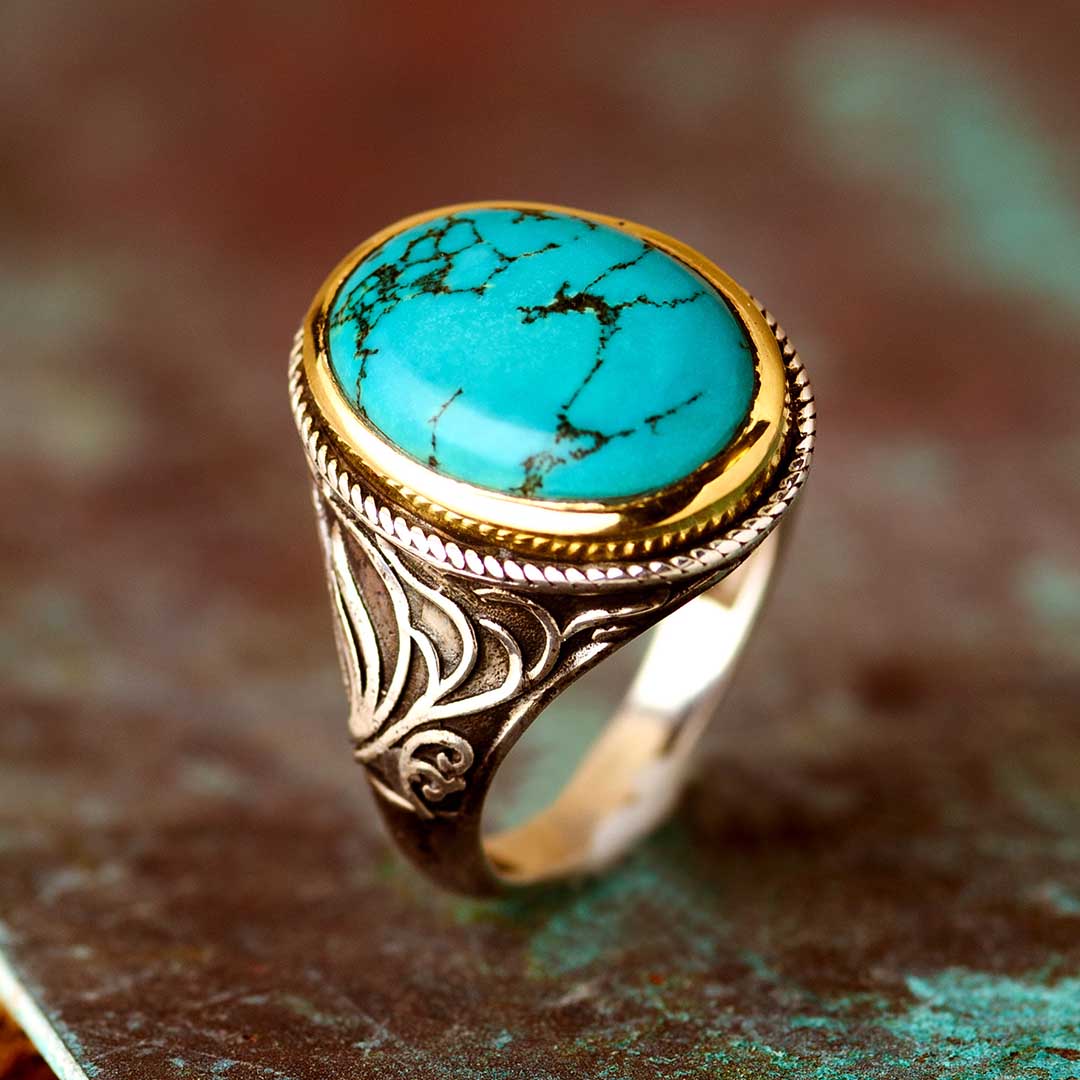 Turquoise Swirls Ring for Men Sterling Silver – Boho Magic Jewelry