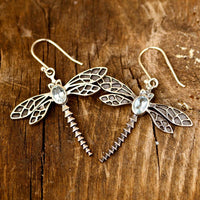 Dragonfly Aquamarine Earrings Sterling Silver - Boho Magic