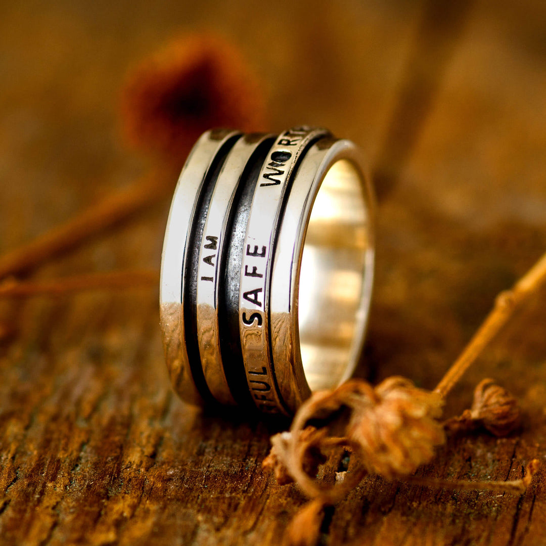 Fidget-Ring mit motivierender Gravur, Sterlingsilber