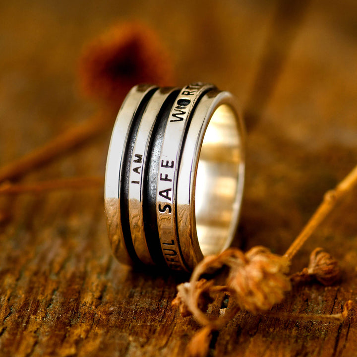 Fidget-Ring mit motivierender Gravur, Sterlingsilber