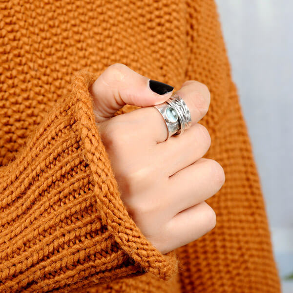 Aquamarin Blatt Spinner Ring Sterling Silber