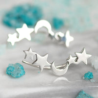 Star and Moon Climber Earrings Sterling Silver - Boho Magic