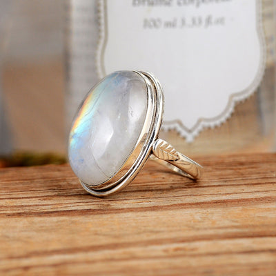 Sterling Silver Rainbow Moonstone Ring - Boho Magic