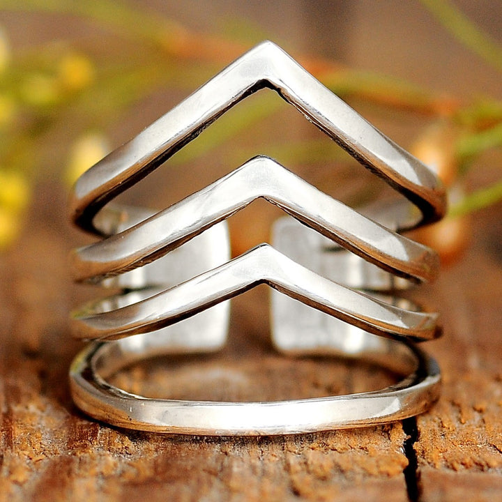 Triple Chevron Sterling Silver Ring for Women
