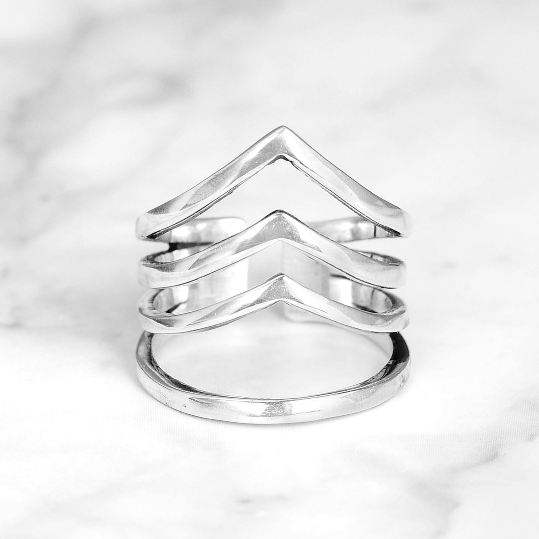 Triple Chevron Sterling Silver Ring for Women