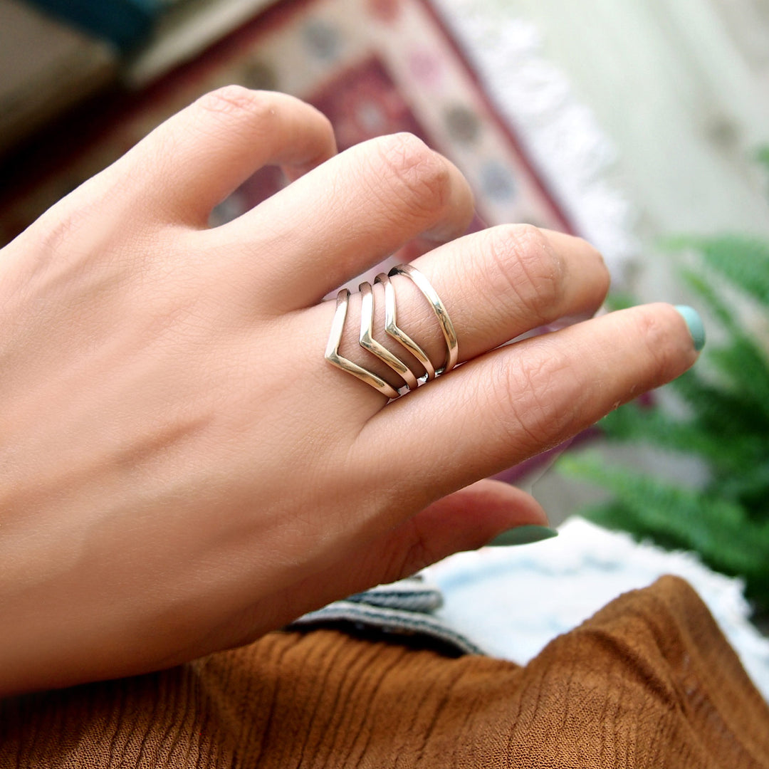 Triple Chevron Sterling Silver Ring for Women