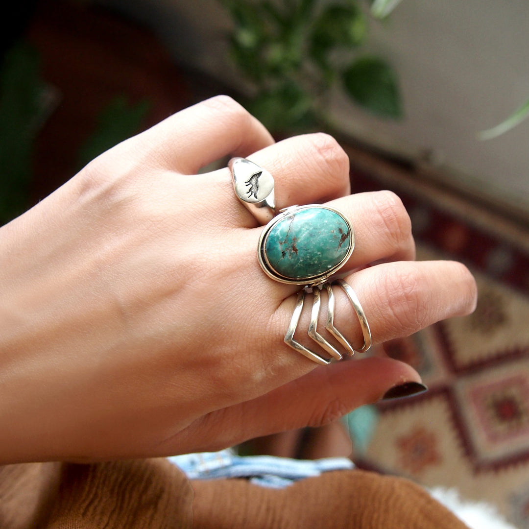 Triple Chevron Sterling Silver Ring for Women