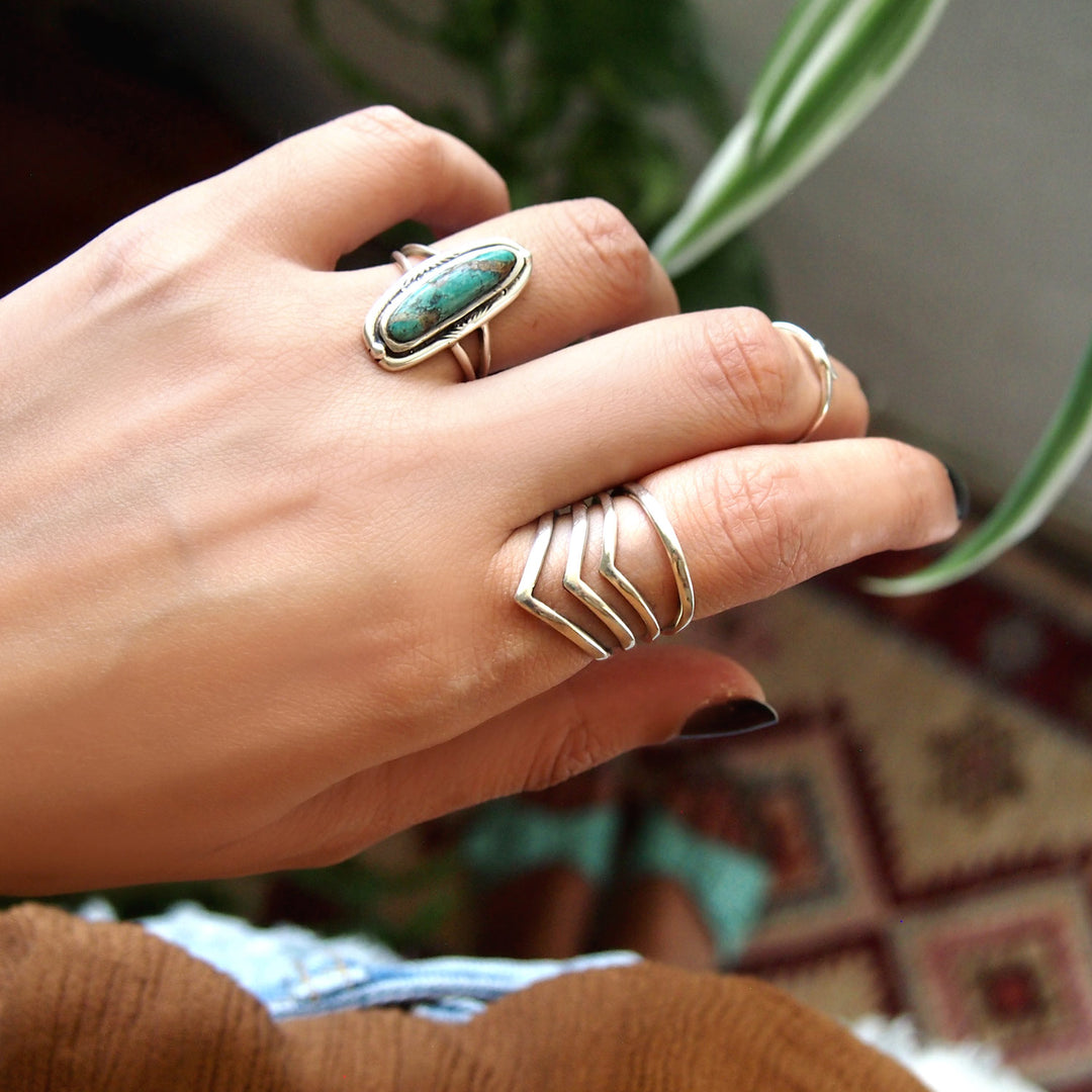 Triple Chevron Sterling Silver Ring for Women