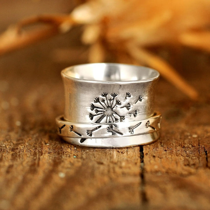 Sterling Silber Spinner Löwenzahn Band Ring