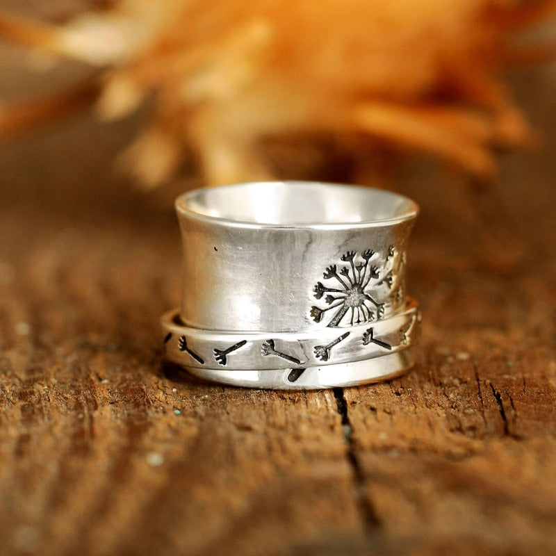 Sterling Silber Spinner Löwenzahn Band Ring