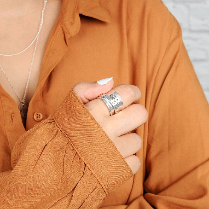 Sterling Silber Spinner Löwenzahn Band Ring