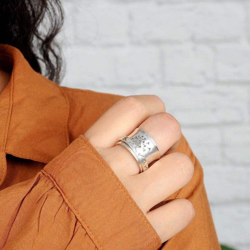 Sterling Silber Spinner Löwenzahn Band Ring