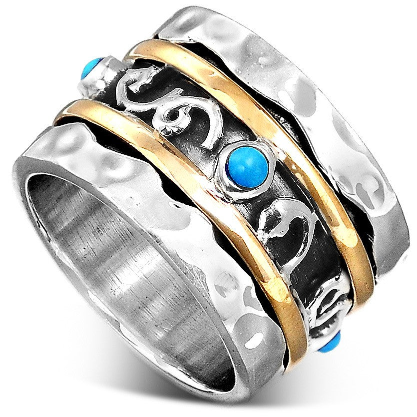 Sterling Silver Thick Spinner Ring with Turquoise