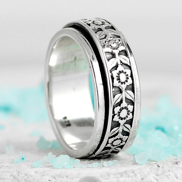 Floraler Drehring Sterling Silber