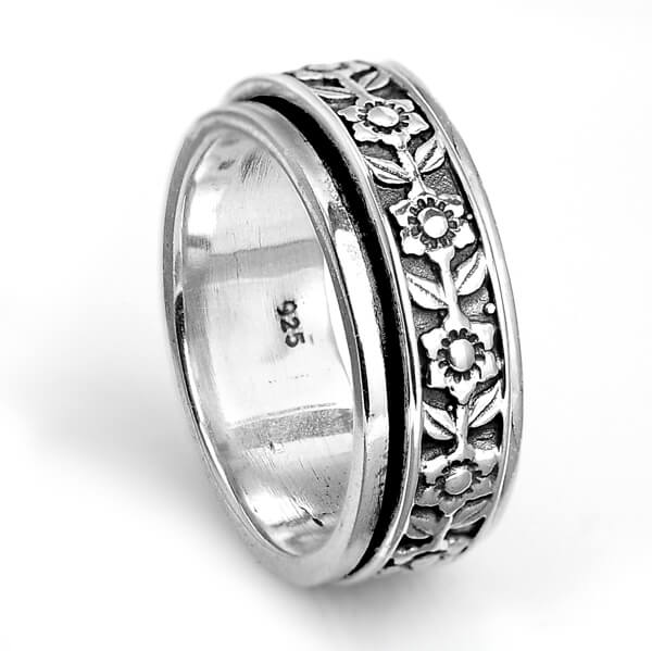 Floraler Drehring Sterling Silber