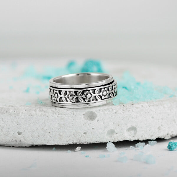 Floraler Drehring Sterling Silber