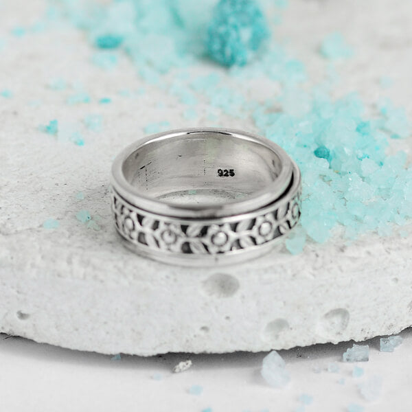 Floraler Drehring Sterling Silber