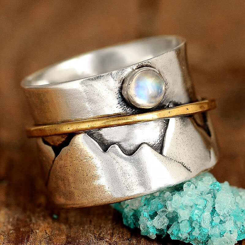Fidget-Mondstein-Berg-Ring, Sterlingsilber