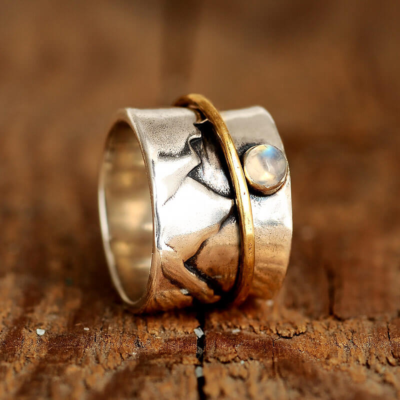 Fidget-Mondstein-Berg-Ring, Sterlingsilber