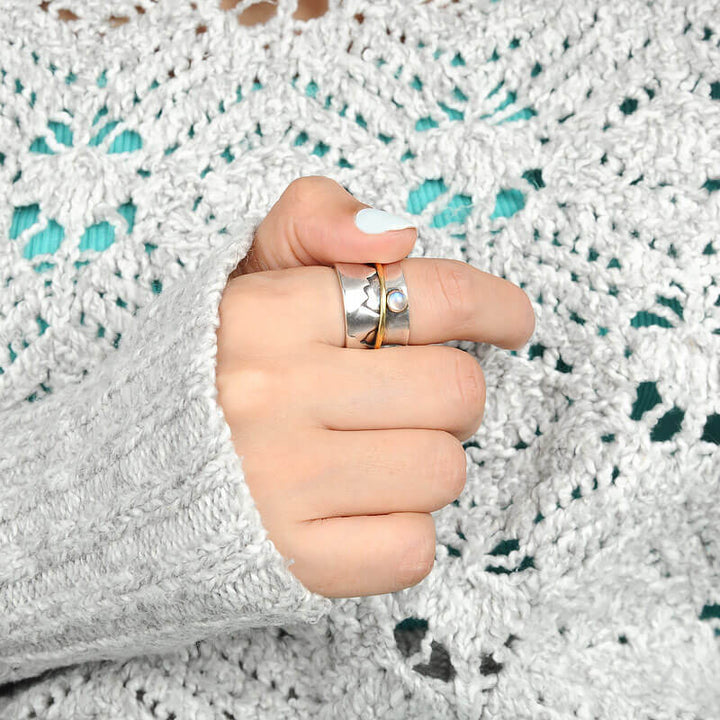 Fidget-Mondstein-Berg-Ring, Sterlingsilber