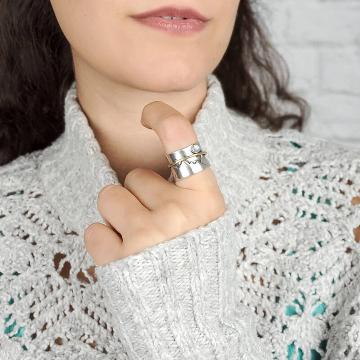 Fidget-Mondstein-Berg-Ring, Sterlingsilber
